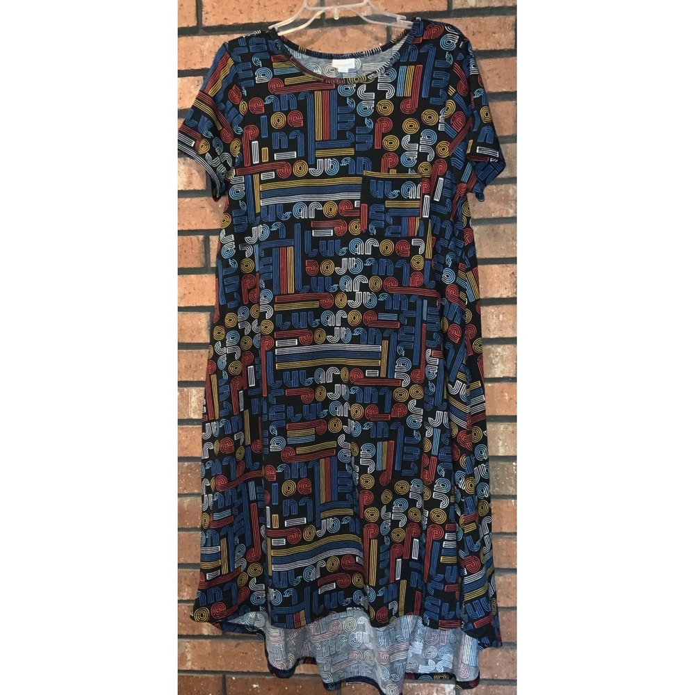 Lularoe Womens Abstract Geometric Print Short Sleeve High-Low Dress Size M